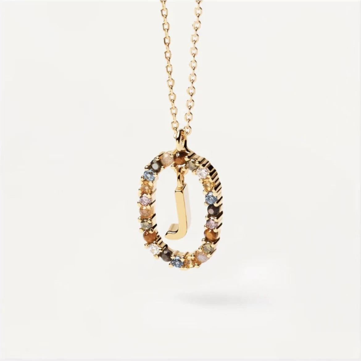 Radiant Alphabet: Colored Rhinestone Necklace - 18K Fashion Jewelry