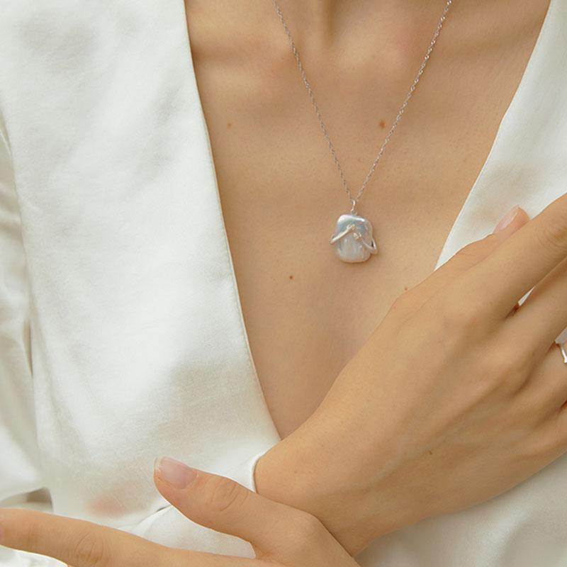 Pearls of Love: Unique Square Baroque Pearl Couple Pendant Necklace