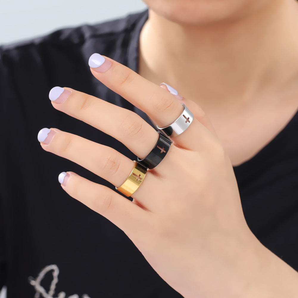 Timeless Grace: The Classic Hollow Cross Stainless Steel Ring