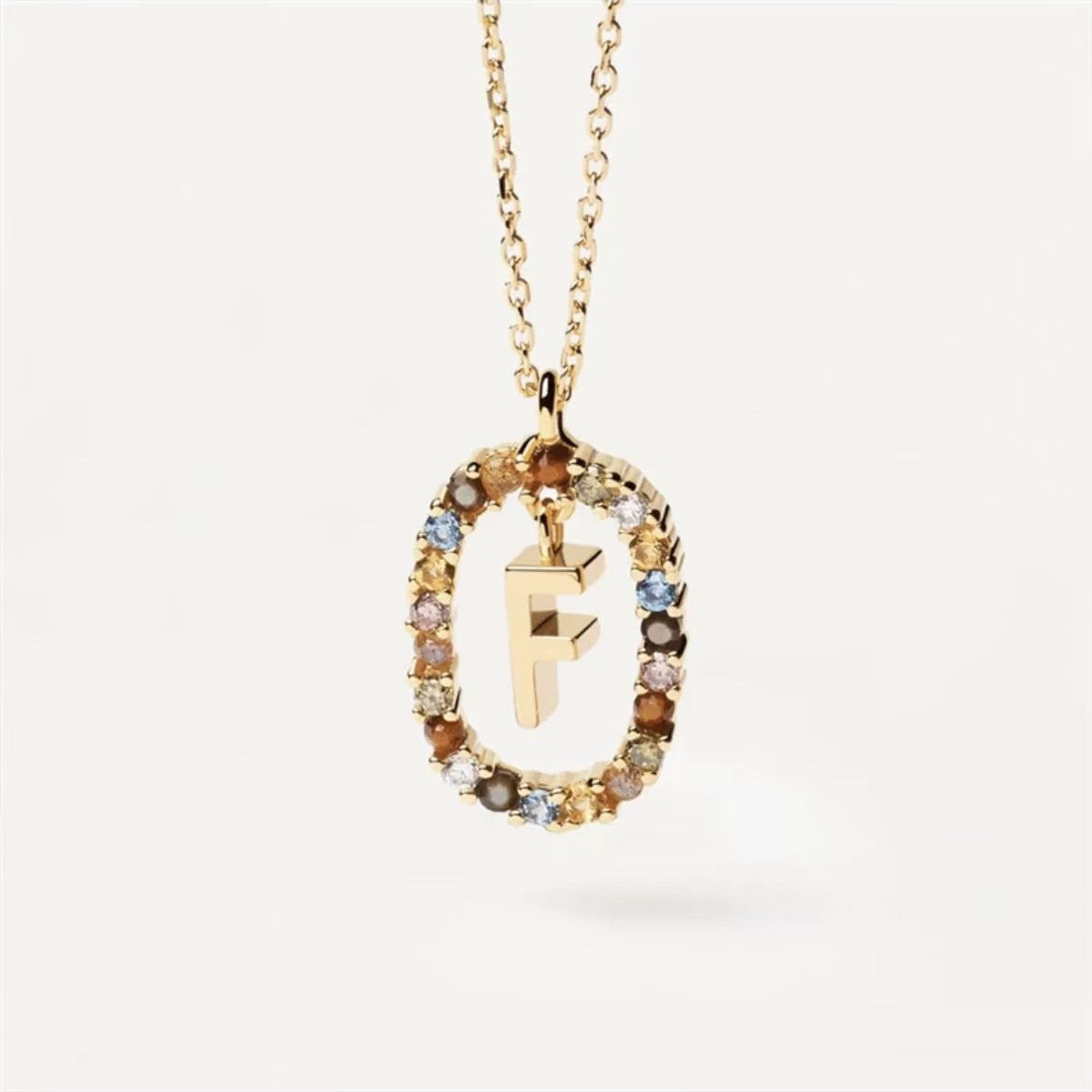 Radiant Alphabet: Colored Rhinestone Necklace - 18K Fashion Jewelry