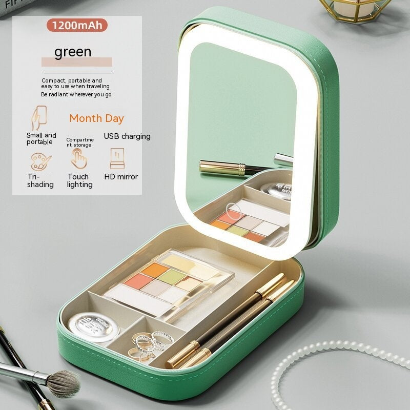 Glow & Go: Portable Makeup Storage Box with LED Mirror and Touch Light