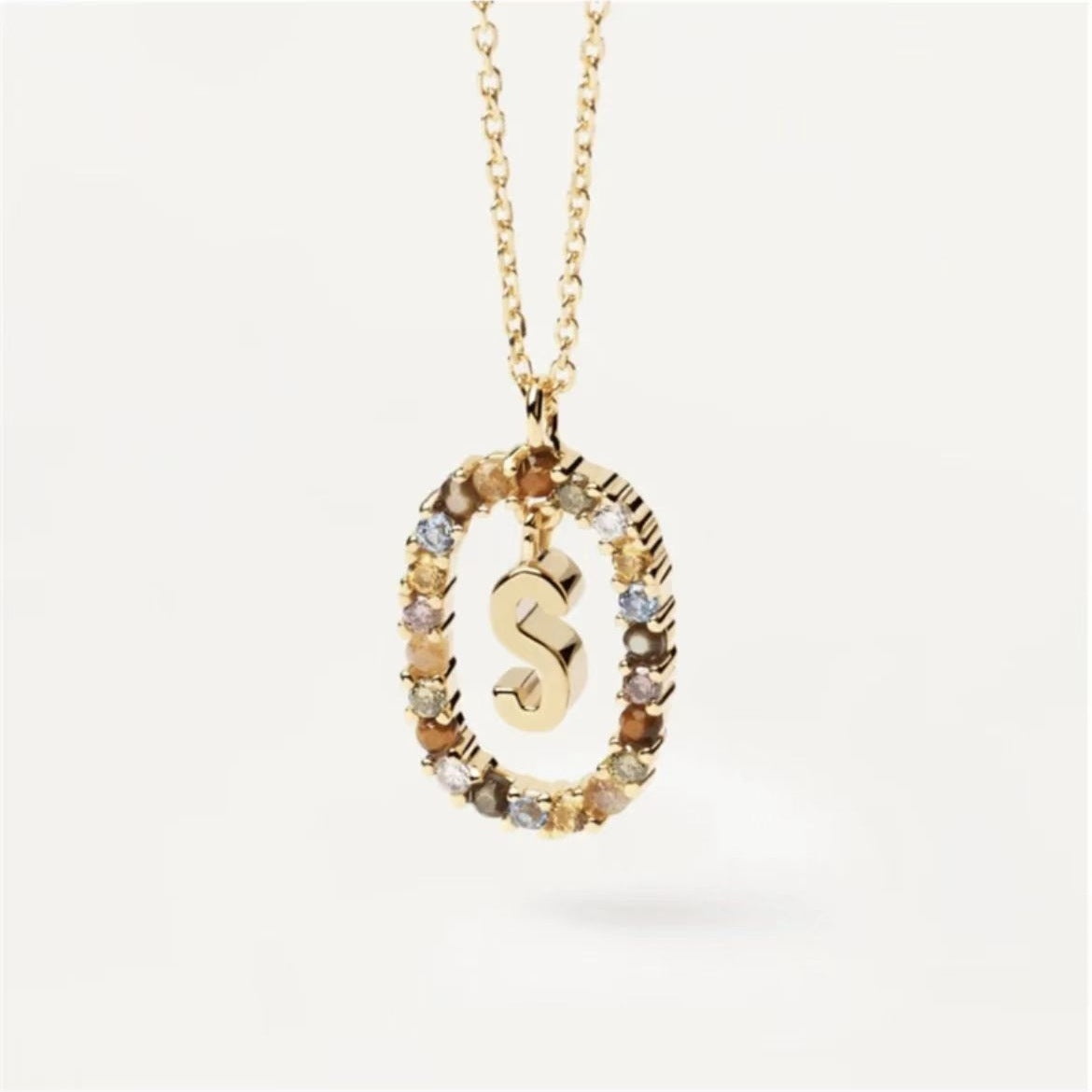 Radiant Alphabet: Colored Rhinestone Necklace - 18K Fashion Jewelry