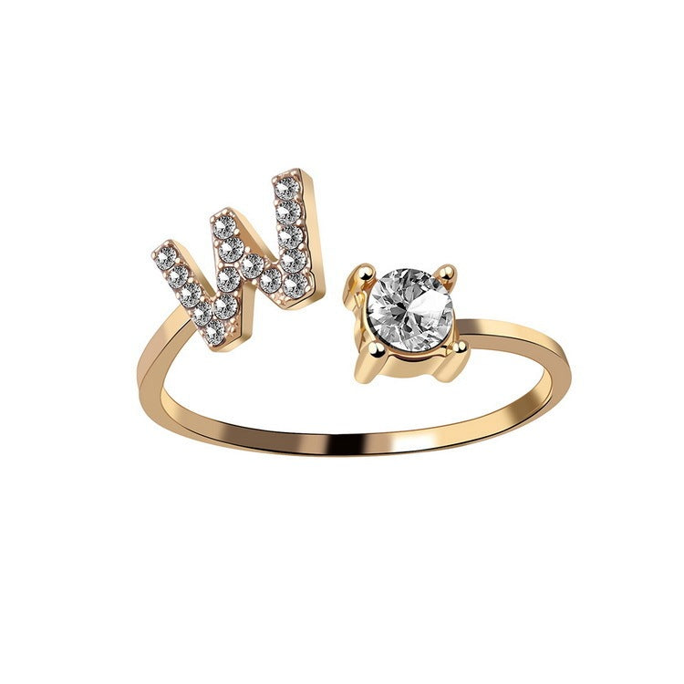 26 Initial Letter Ring: Adjustable New Design for Women's Simple and Elegant Fashion Jewelry