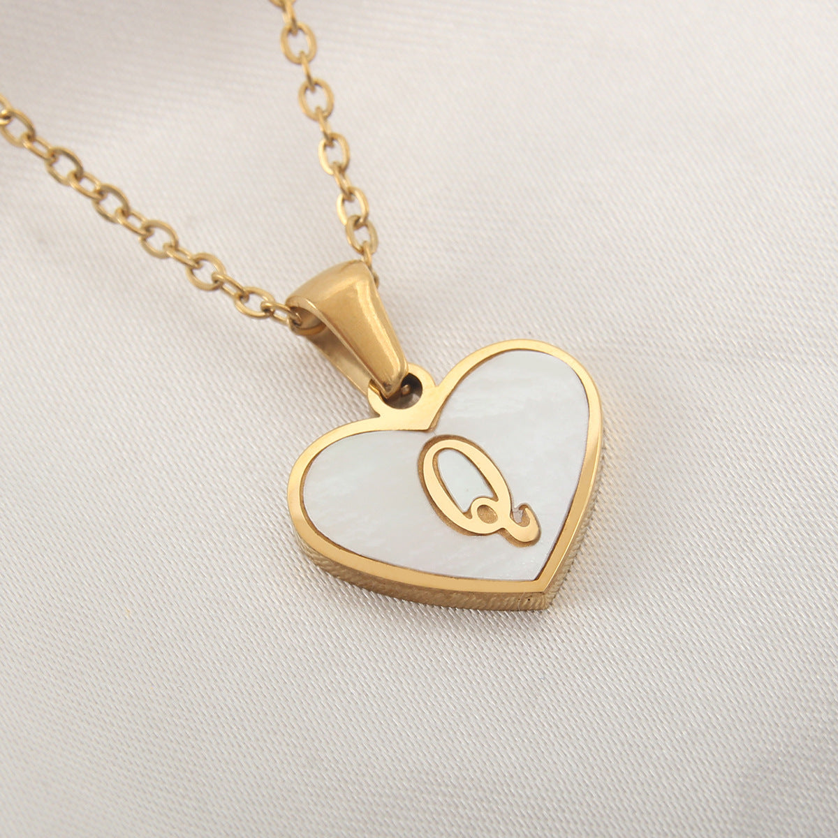 Heartfelt Elegance: 26-Letter White Shell Heart Necklace