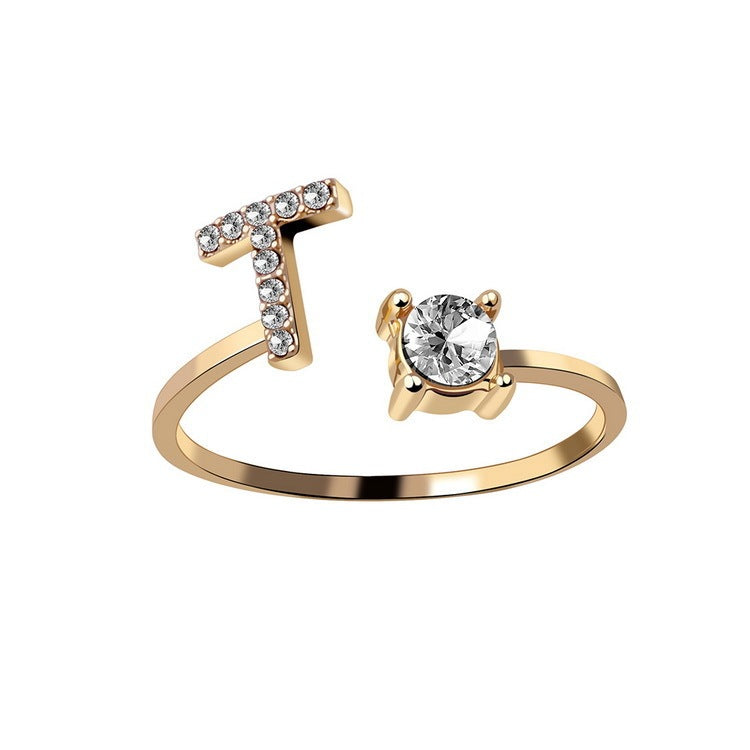 26 Initial Letter Ring: Adjustable New Design for Women's Simple and Elegant Fashion Jewelry