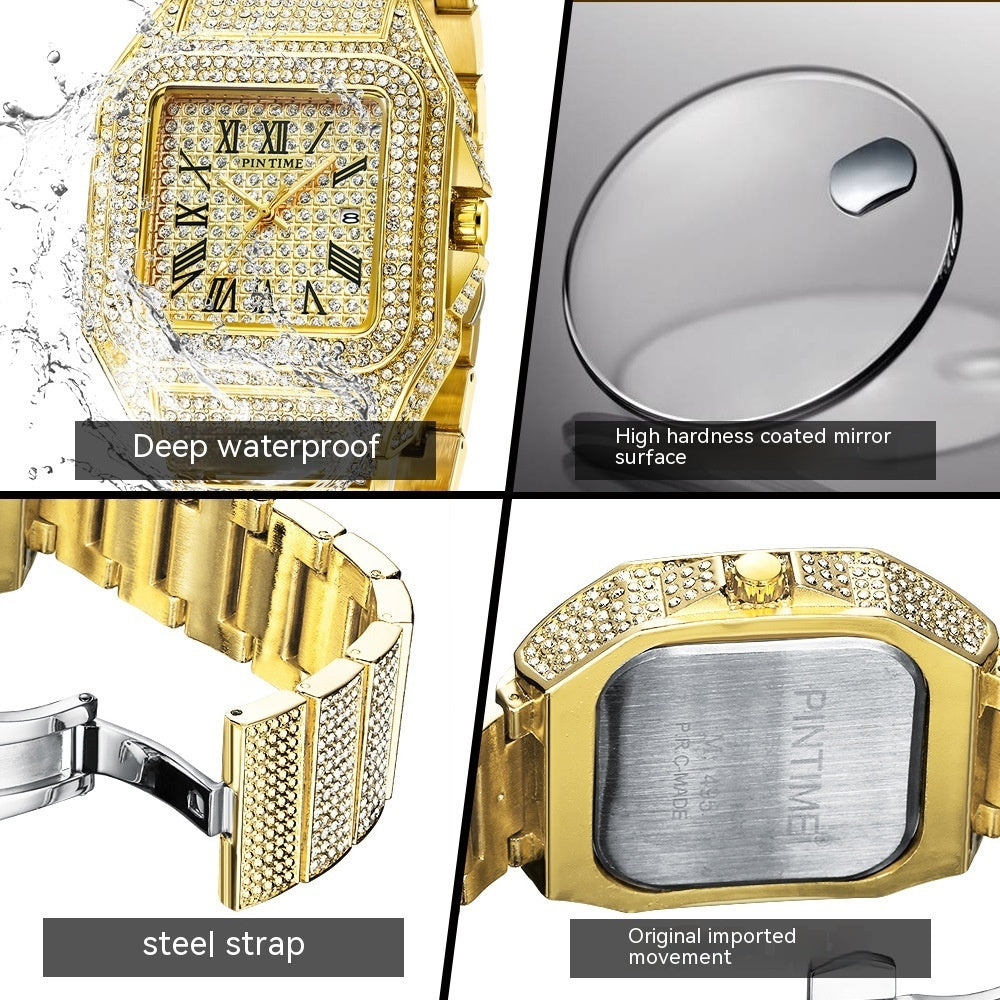 Diamond Square Precision: PINTIME Men's Quartz Watch