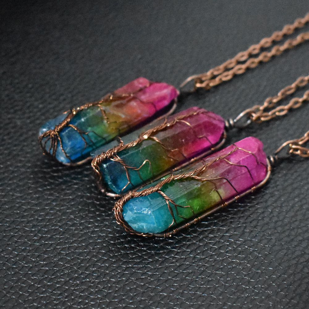European & American Bestseller: Stone Crystal Pillar Tree of Life Pendant