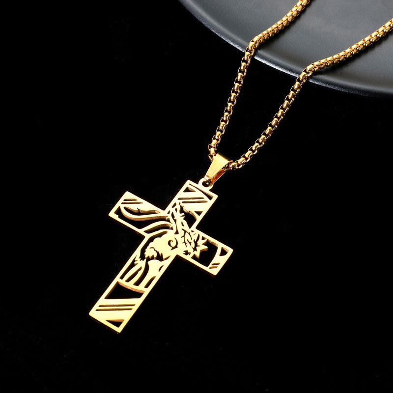 Divine Strength: Stainless Steel Hollow Cross Pendant Titanium Necklace