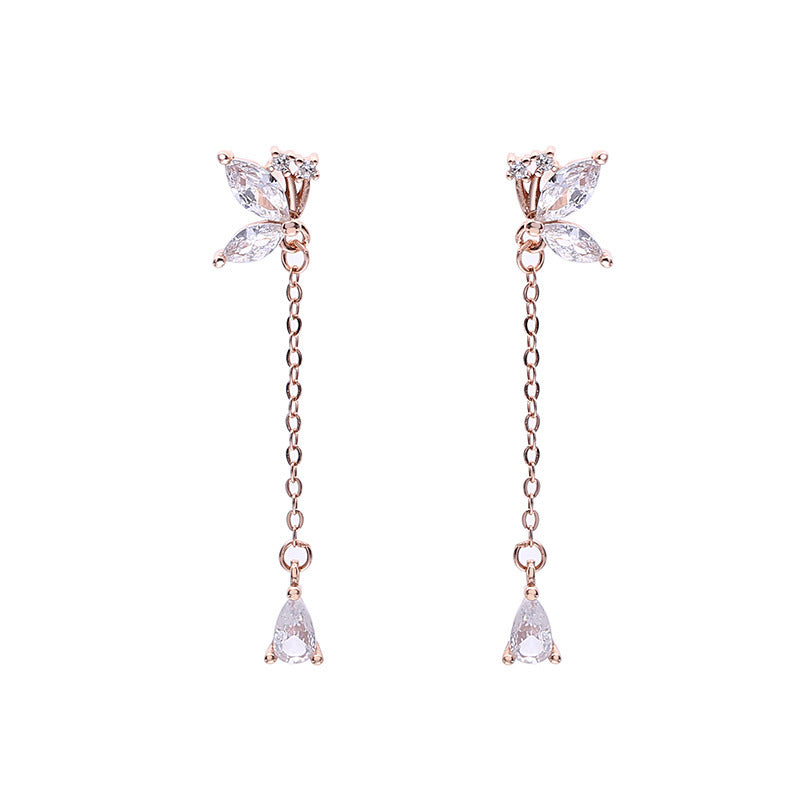 Whimsical Flutter: S925 Butterfly Zircon Tassel Earrings