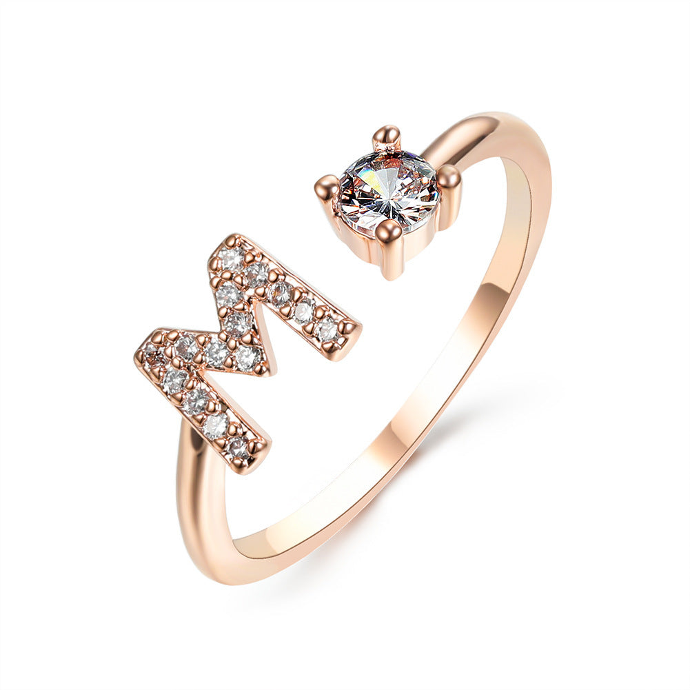 26 Initial Letter Ring: Adjustable New Design for Women's Simple and Elegant Fashion Jewelry