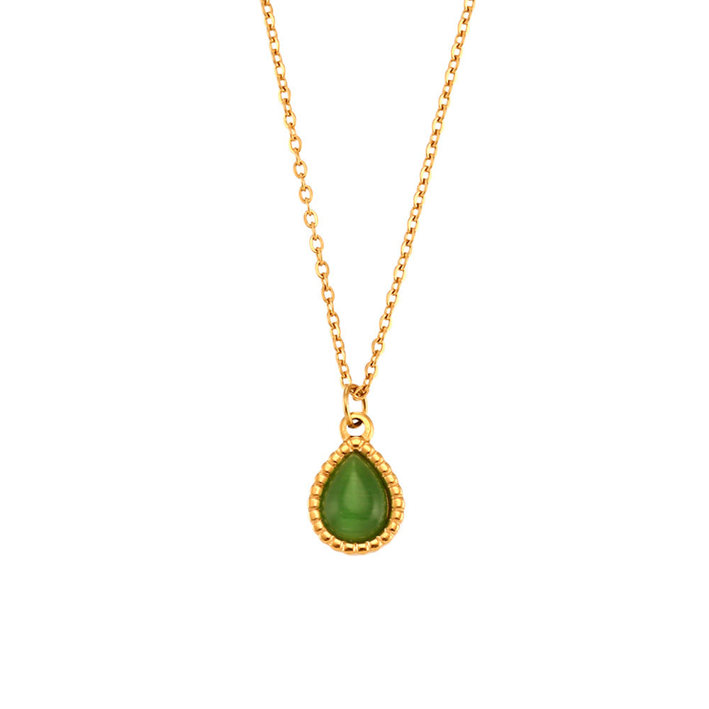 Opulent Opal: European and American Ins Fashion Minimalistic Water Drop Earrings with Stainless Steel Plated Necklace