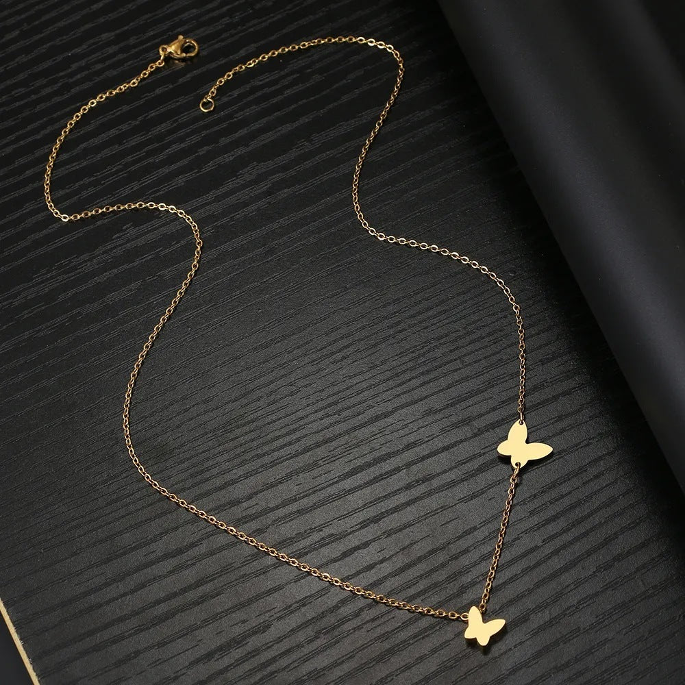 Fluttering Elegance: Stainless Steel Butterfly Pendant - Sweet, Versatile, Niche Design Necklace