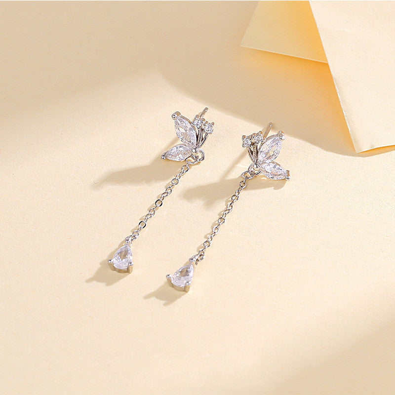 Whimsical Flutter: S925 Butterfly Zircon Tassel Earrings
