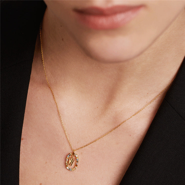Radiant Alphabet: Colored Rhinestone Necklace - 18K Fashion Jewelry