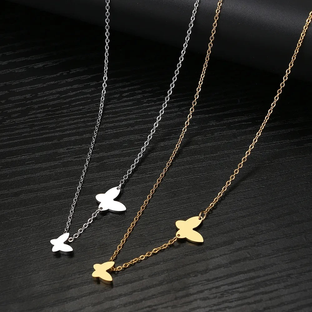 Fluttering Elegance: Stainless Steel Butterfly Pendant - Sweet, Versatile, Niche Design Necklace