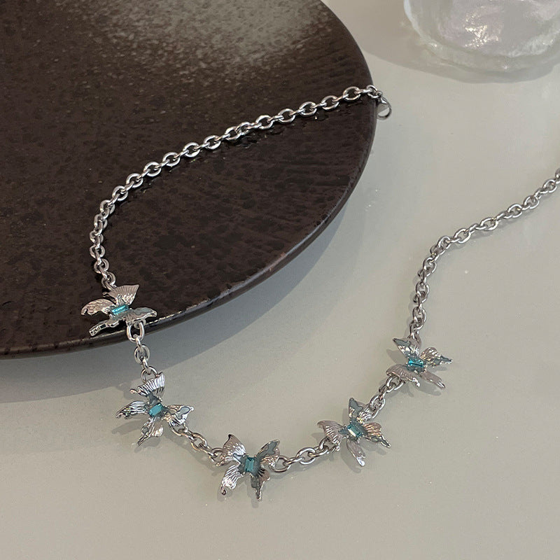 Blue Diamond Butterfly Necklace