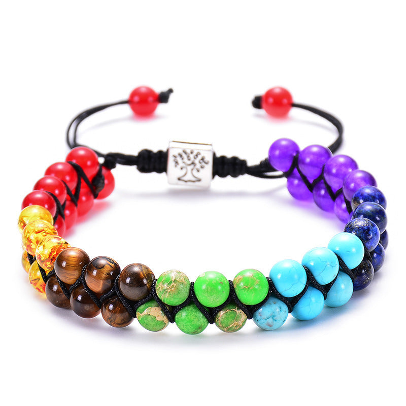 Harmonious Energies: Fashion Jewelry Double Layer 7 Chakra Stone Bead Bracelet - Healing Crystal Meditation Accessory for Women