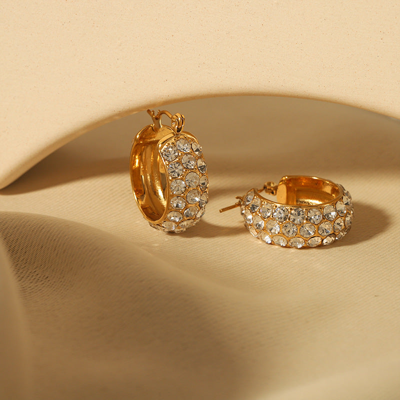 Diamond Gleam: 18K Gold-Plated Stainless Steel Earrings