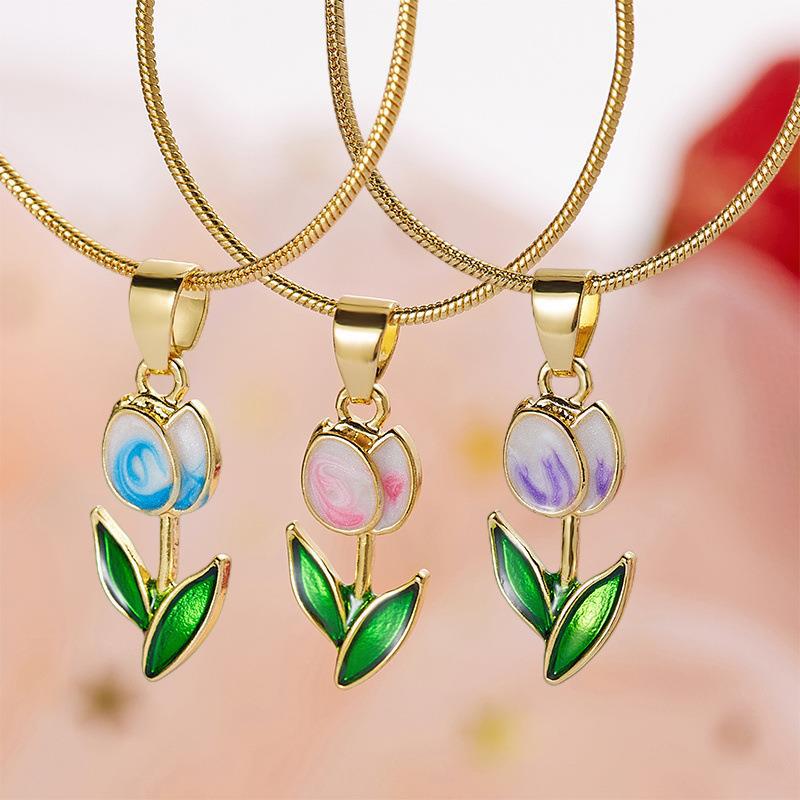 Blossoming Romance: Tulip Fashion Drop Oil Necklace and Bracelet Set