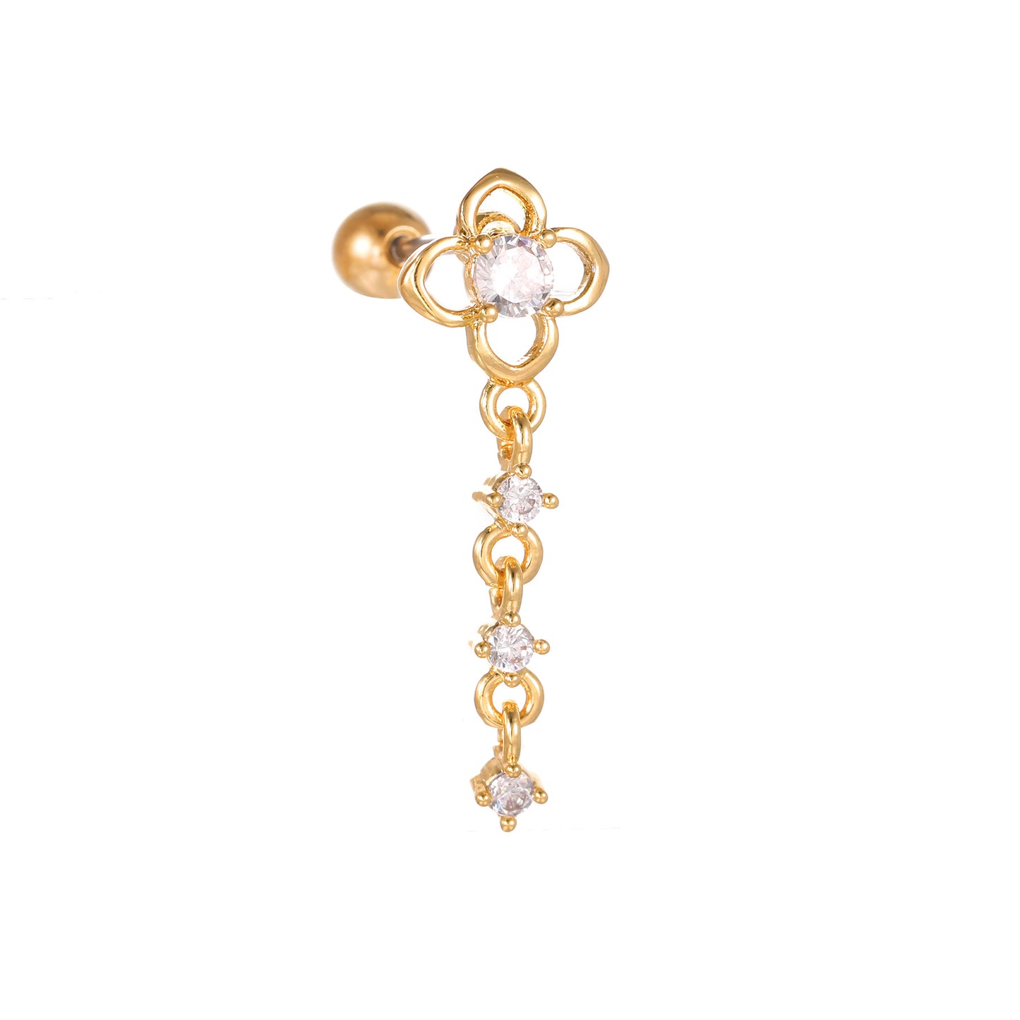 Starry Nights: Stainless Steel Chain Hoop Earring with Moon & Star CZ Pendant