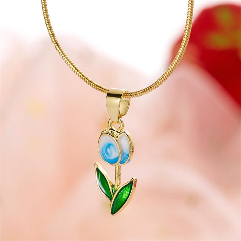 Blossoming Romance: Tulip Fashion Drop Oil Necklace and Bracelet Set