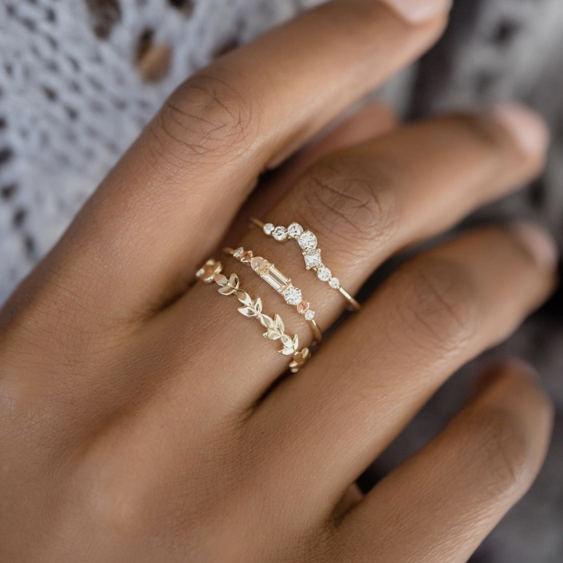 Glamorous Trio: Gold Ring Fashion Set for Stylish Ladies