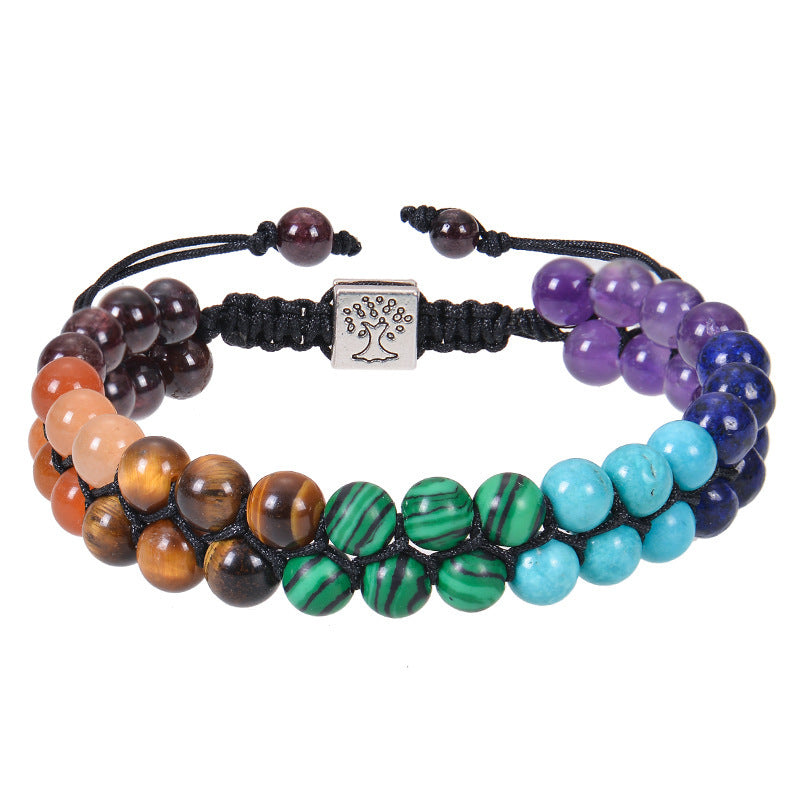 Harmonious Energies: Fashion Jewelry Double Layer 7 Chakra Stone Bead Bracelet - Healing Crystal Meditation Accessory for Women