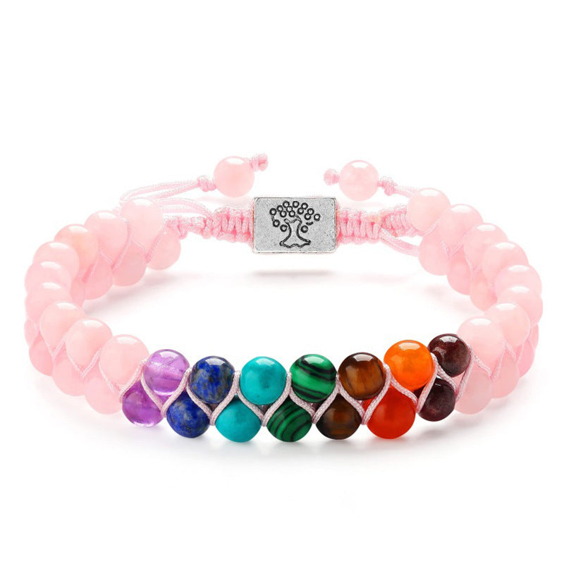 Harmonious Energies: Fashion Jewelry Double Layer 7 Chakra Stone Bead Bracelet - Healing Crystal Meditation Accessory for Women