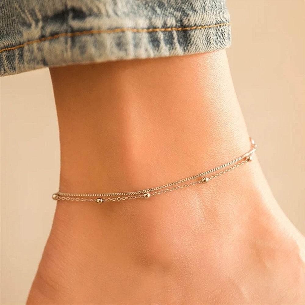 Chic Simplicity: Double Layer Copper Bead Anklet