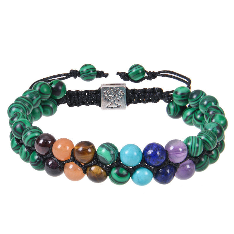 Harmonious Energies: Fashion Jewelry Double Layer 7 Chakra Stone Bead Bracelet - Healing Crystal Meditation Accessory for Women