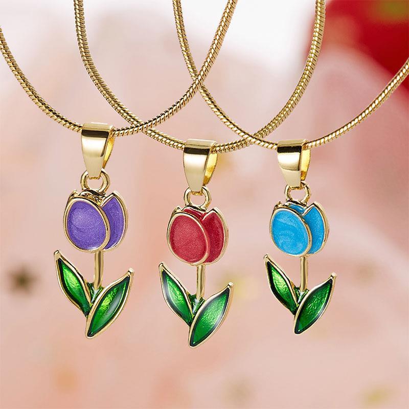 Blossoming Romance: Tulip Fashion Drop Oil Necklace and Bracelet Set