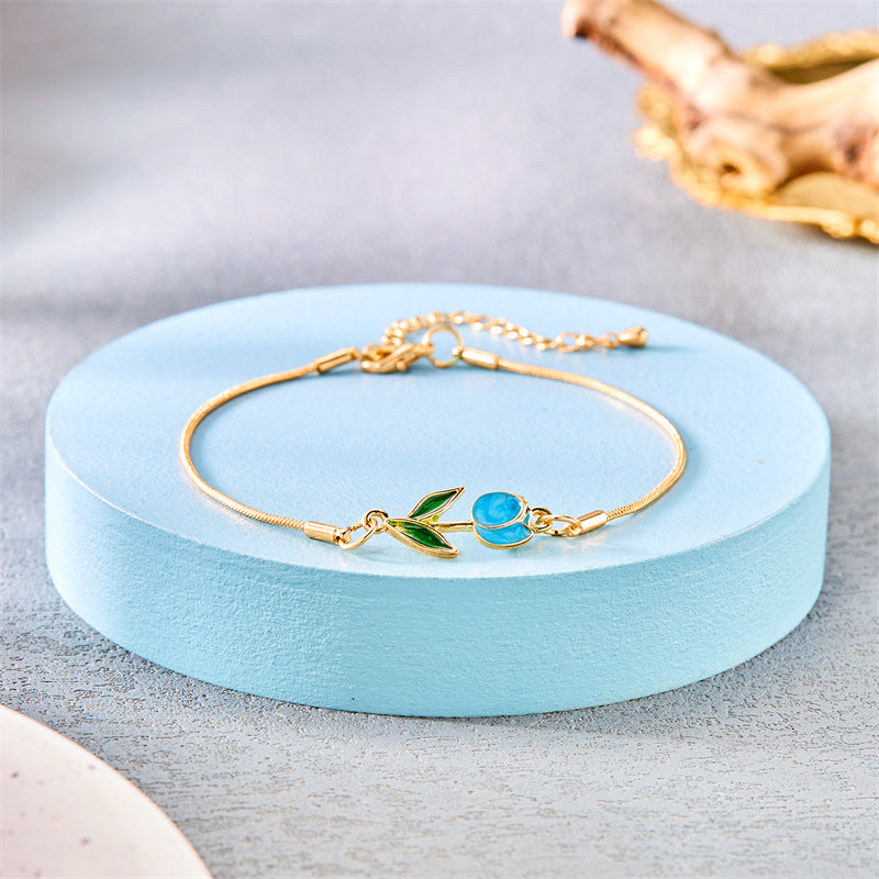Blossoming Romance: Tulip Fashion Drop Oil Necklace and Bracelet Set