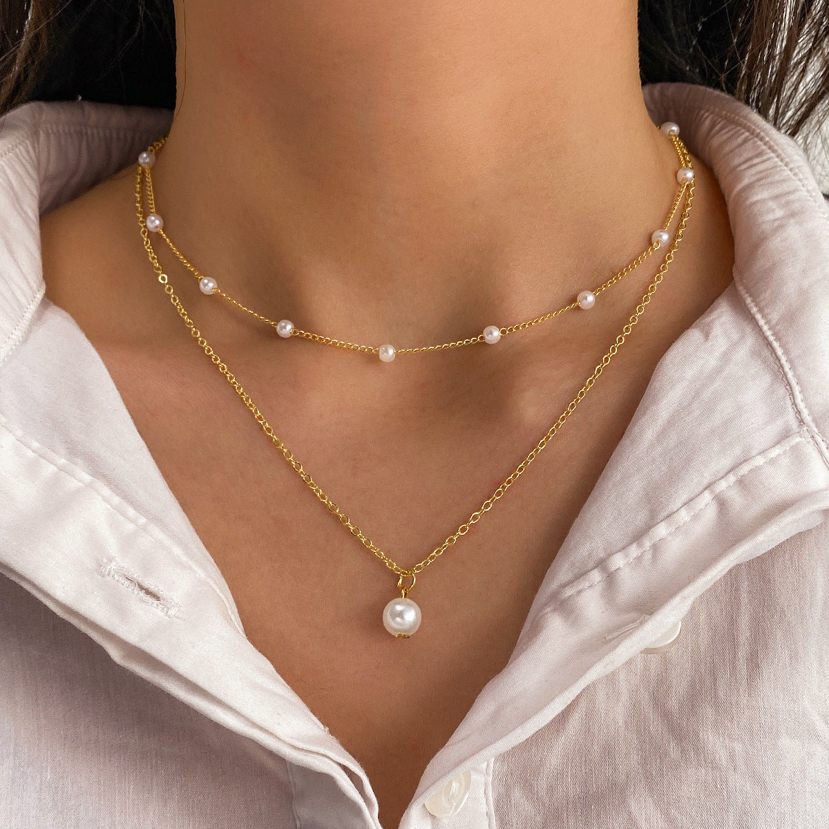Pearl Cascade: Double-Layered Tassel Pendant Necklace