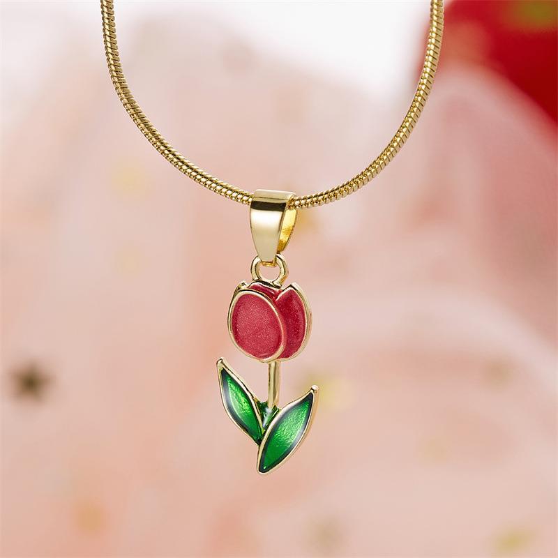 Blossoming Romance: Tulip Fashion Drop Oil Necklace and Bracelet Set