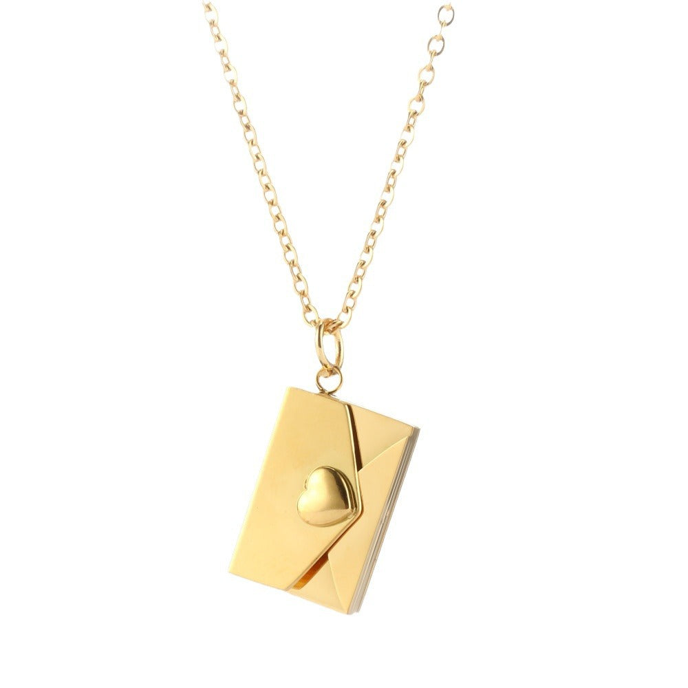Secret Sentiments: Peach Heart Envelope Necklace - A Thoughtful Jewelry Gift for Couples