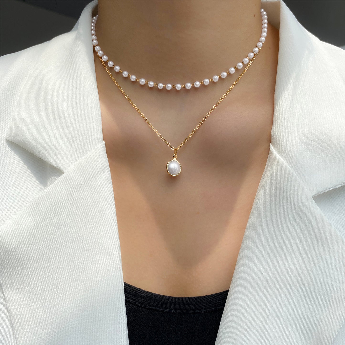 Pearl Cascade: Double-Layered Tassel Pendant Necklace