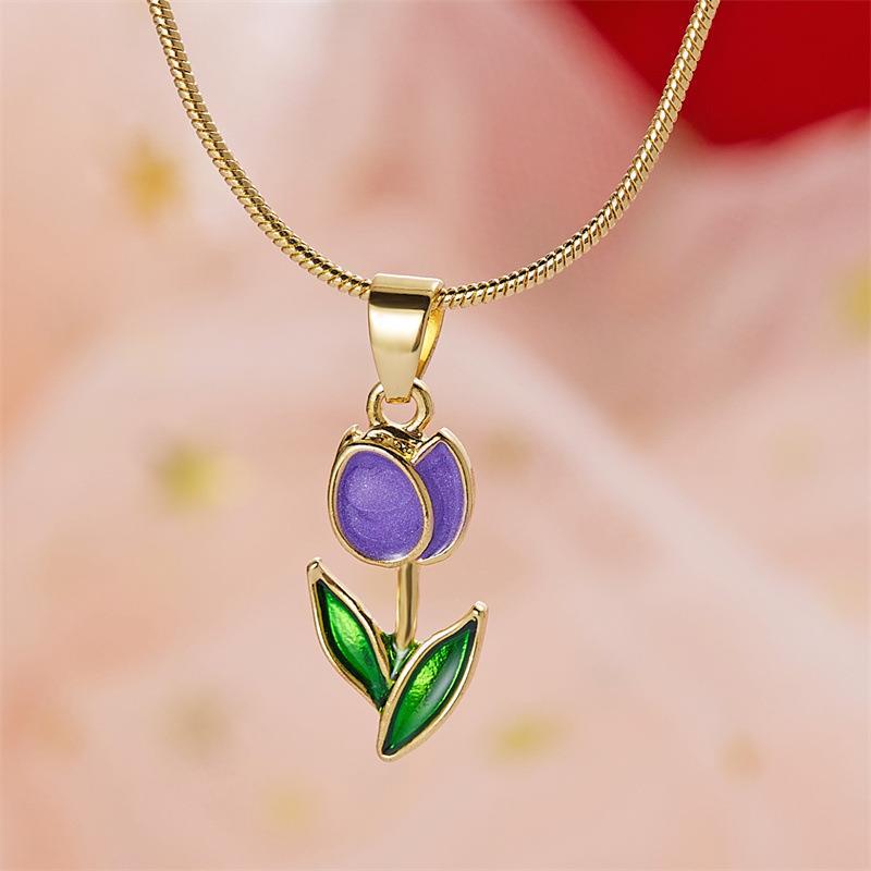 Blossoming Romance: Tulip Fashion Drop Oil Necklace and Bracelet Set