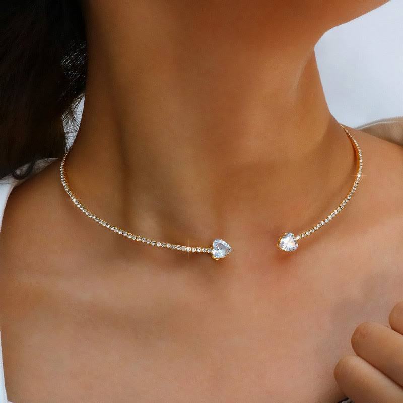 Sparkling Heart: Rhinestone Collar Choker Necklace