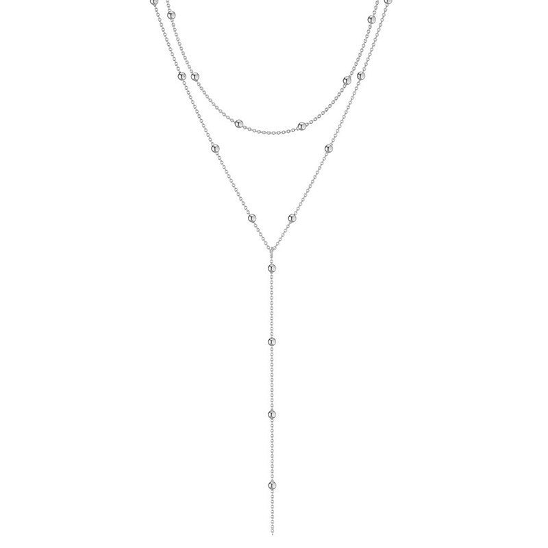 Graceful Geometry: Fashion Long Necklace with Tassel and Round Beads