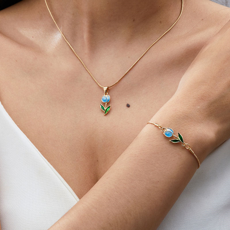Blossoming Romance: Tulip Fashion Drop Oil Necklace and Bracelet Set