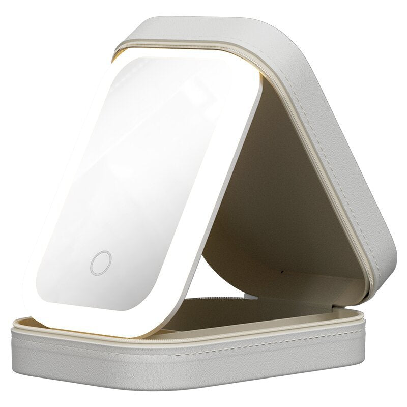 Glow & Go: Portable Makeup Storage Box with LED Mirror and Touch Light
