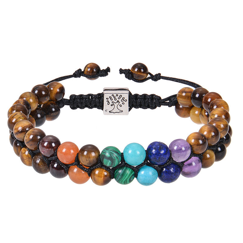 Harmonious Energies: Fashion Jewelry Double Layer 7 Chakra Stone Bead Bracelet - Healing Crystal Meditation Accessory for Women