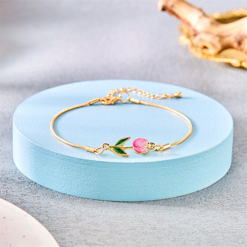 Blossoming Romance: Tulip Fashion Drop Oil Necklace and Bracelet Set