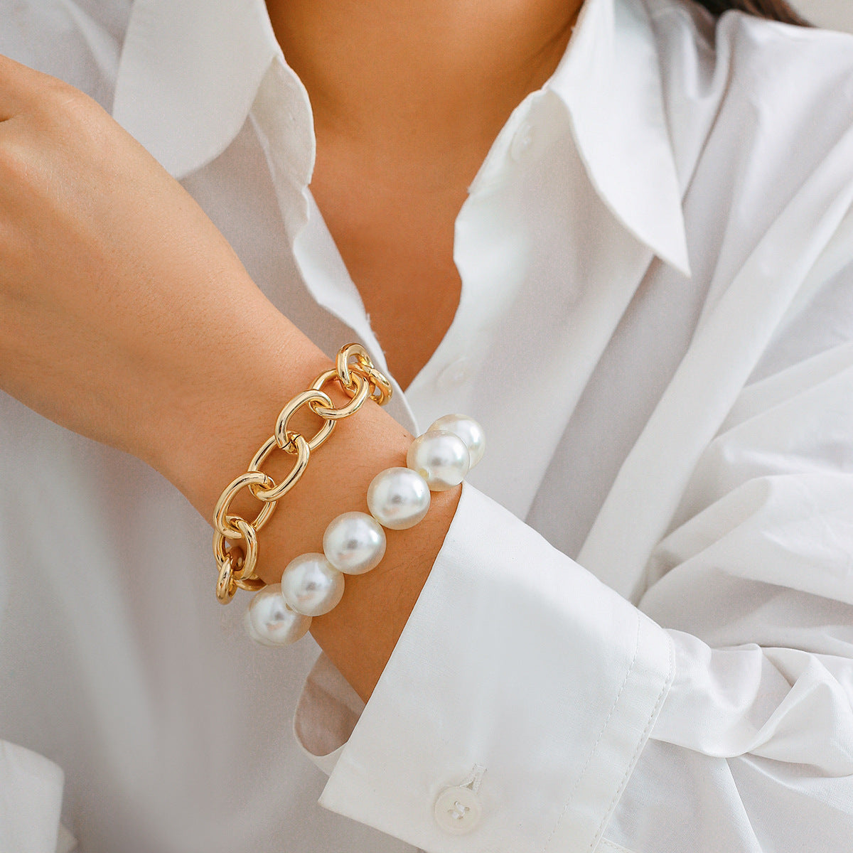 Bold Statement: Exaggerated Big Round Bead Pearl Bracelet