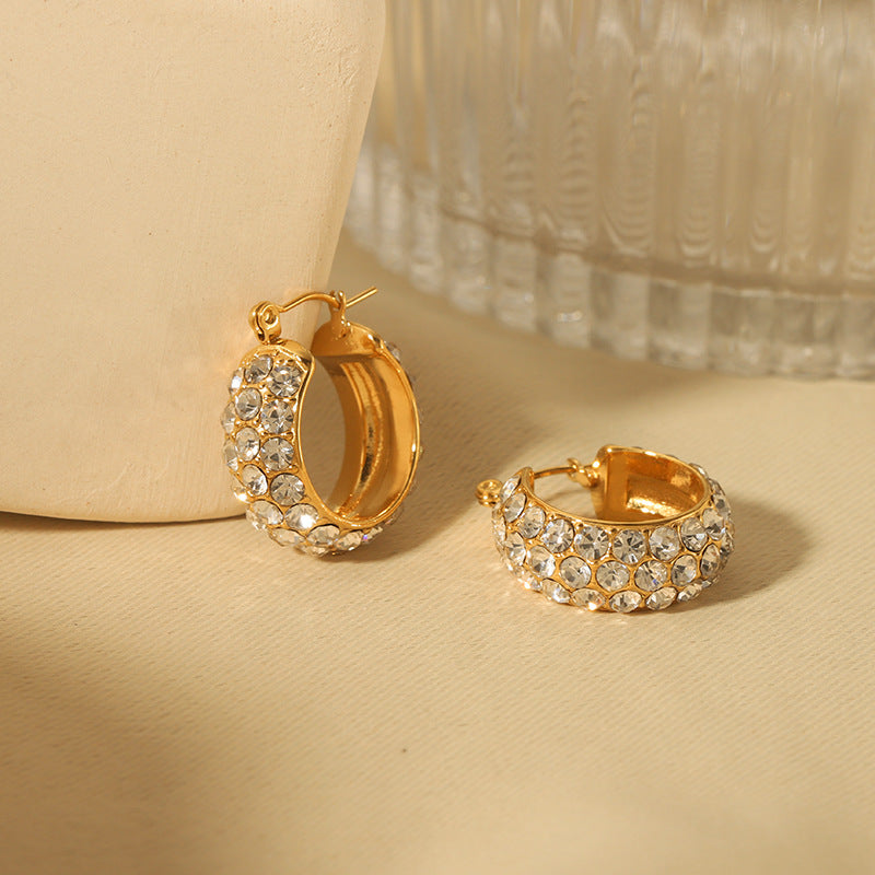 Diamond Gleam: 18K Gold-Plated Stainless Steel Earrings