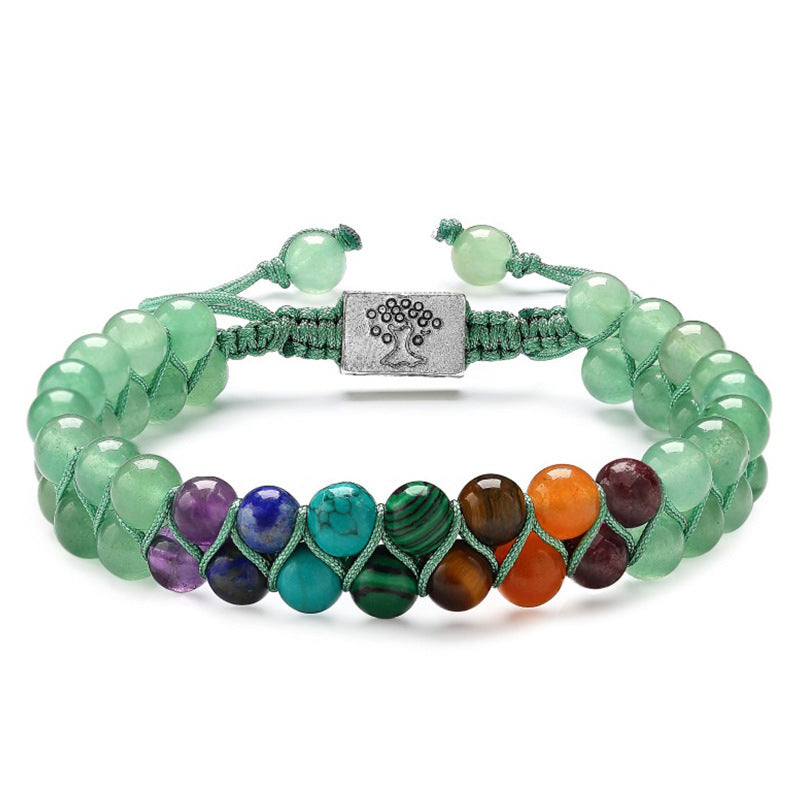 Harmonious Energies: Fashion Jewelry Double Layer 7 Chakra Stone Bead Bracelet - Healing Crystal Meditation Accessory for Women