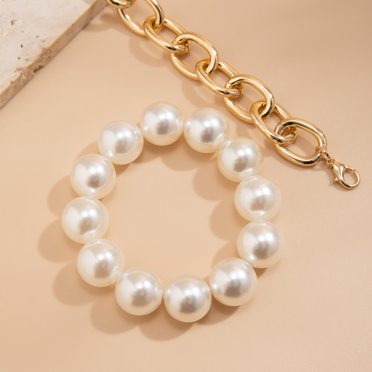 Bold Statement: Exaggerated Big Round Bead Pearl Bracelet