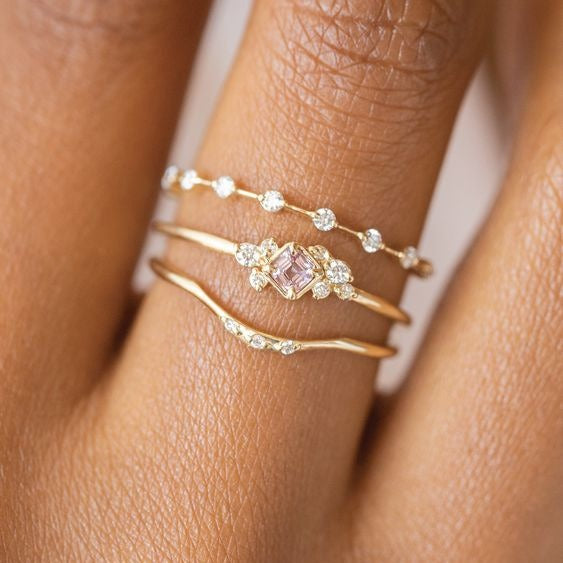 Glamorous Trio: Gold Ring Fashion Set for Stylish Ladies