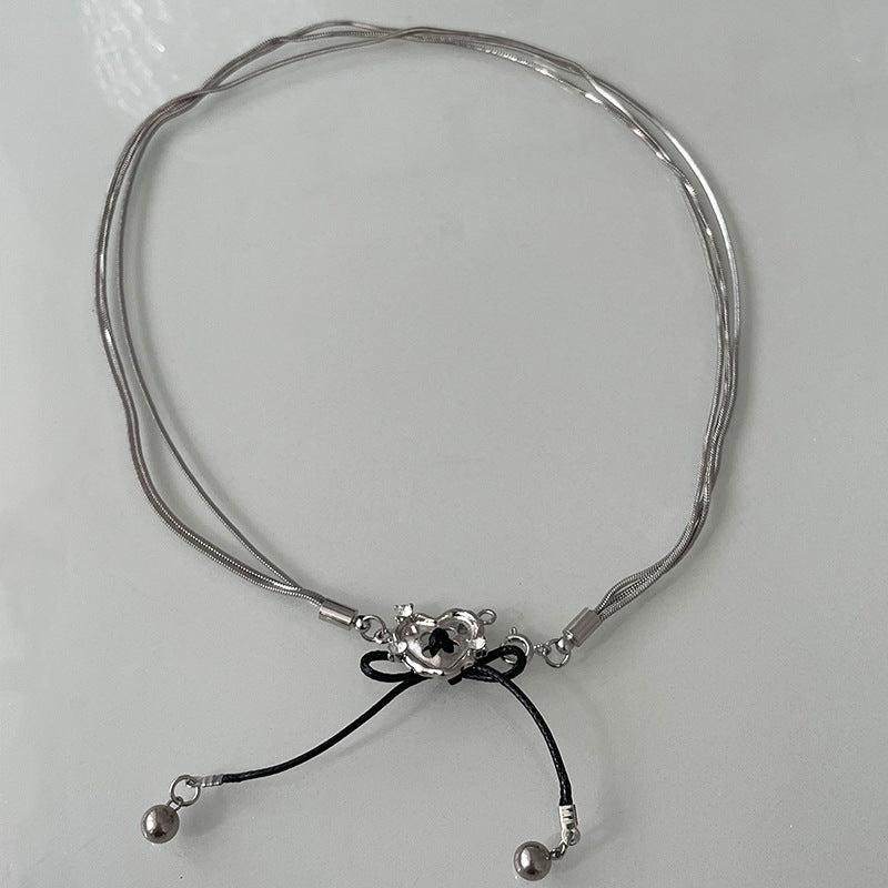 Whimsical Affection: Button Stitching Bow Necklace