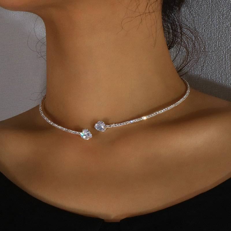 Sparkling Heart: Rhinestone Collar Choker Necklace